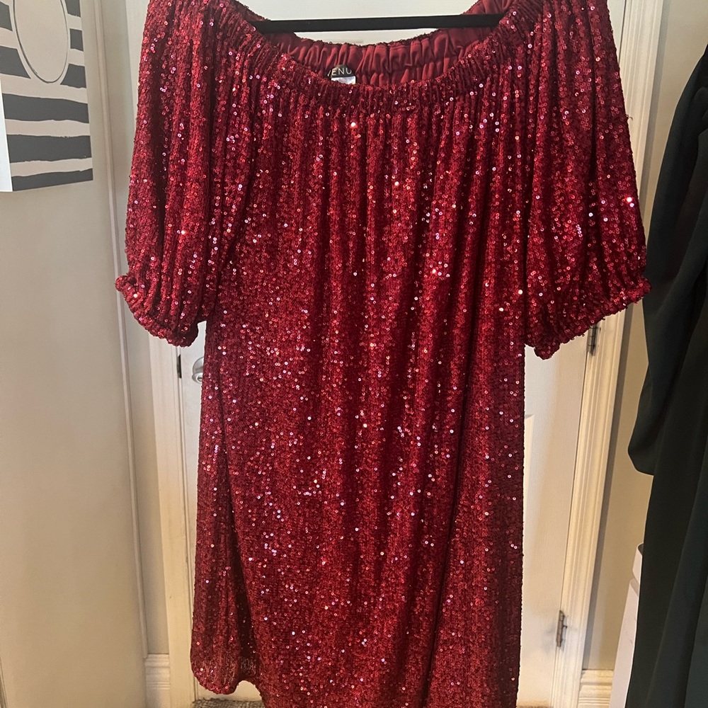 Red Sequin Off-Shoulder Dress